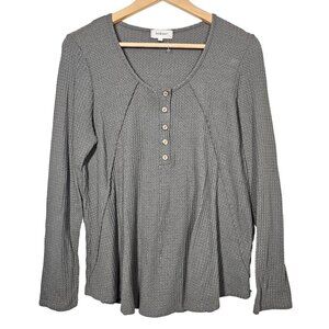 Boho‎ Bohme Thermal Long Sleeve Waffle Knit Shirt Gray Scoop Neck Womens Large